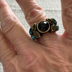 HEIDI DAUS Black, Green, and Blue Stone “Leaf” RingApproximate size 6.75-7